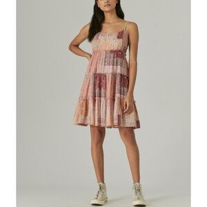 Lucky Brand Boho Paisley Patchwork Sundress Sz S Pink Peach